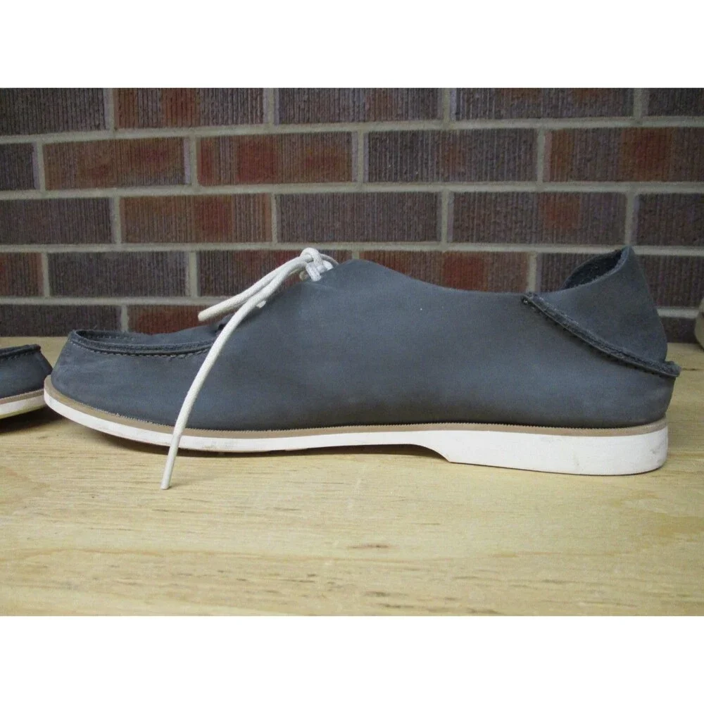 Olukai Men Holokai Gray Leather Boat Shoes Lace Up Casual 10279-6C6C Size 10